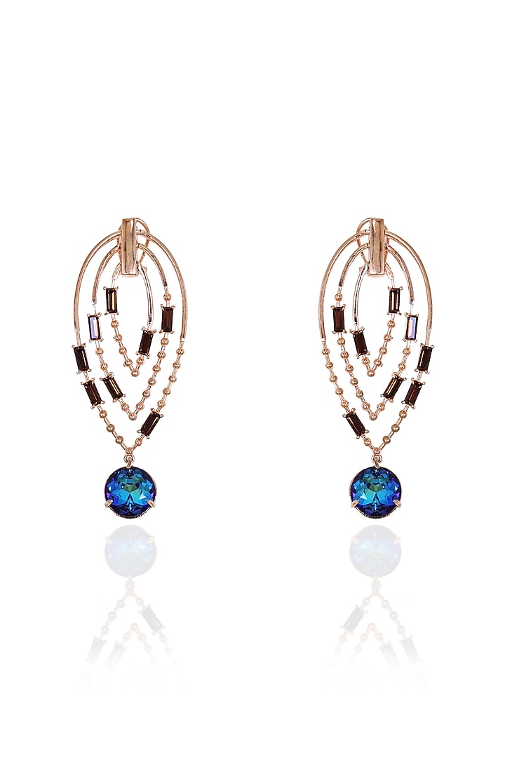 White Rhodium Finish Brown Swarovski Crystal Dangler Earrings by ESME at Pernia's Pop Up Shop