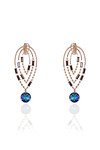 White Rhodium Finish Brown Swarovski Crystal Dangler Earrings by ESME