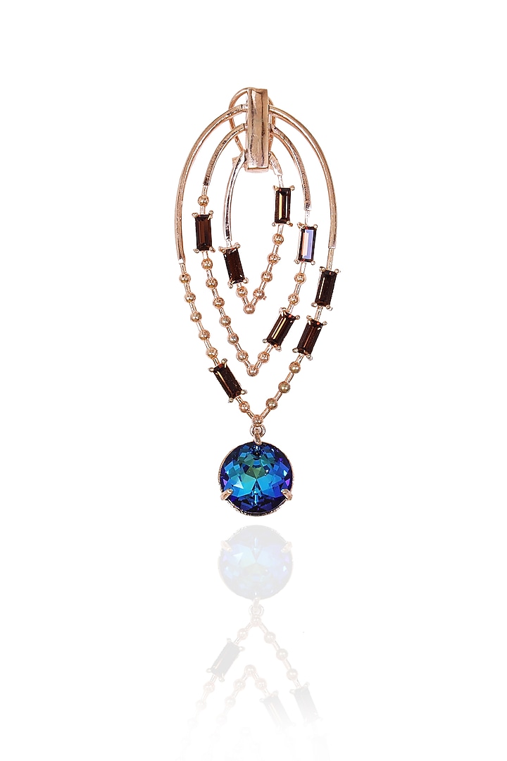 White Rhodium Finish Brown Swarovski Crystal Dangler Earrings by ESME at Pernia's Pop Up Shop