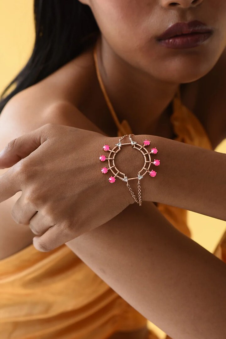 White Rhodium Finish Pink Swarovski Tennis Bracelet by ESME at Pernia's Pop Up Shop