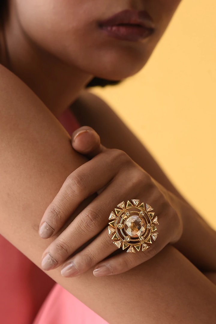 White Rhodium Finish Gold Swarovski Ring by ESME at Pernia's Pop Up Shop
