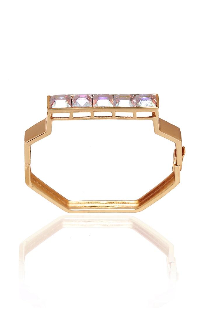 White Rhodium Finish Gold Swarovski Crystal Statement Bracelet by ESME at Pernia's Pop Up Shop