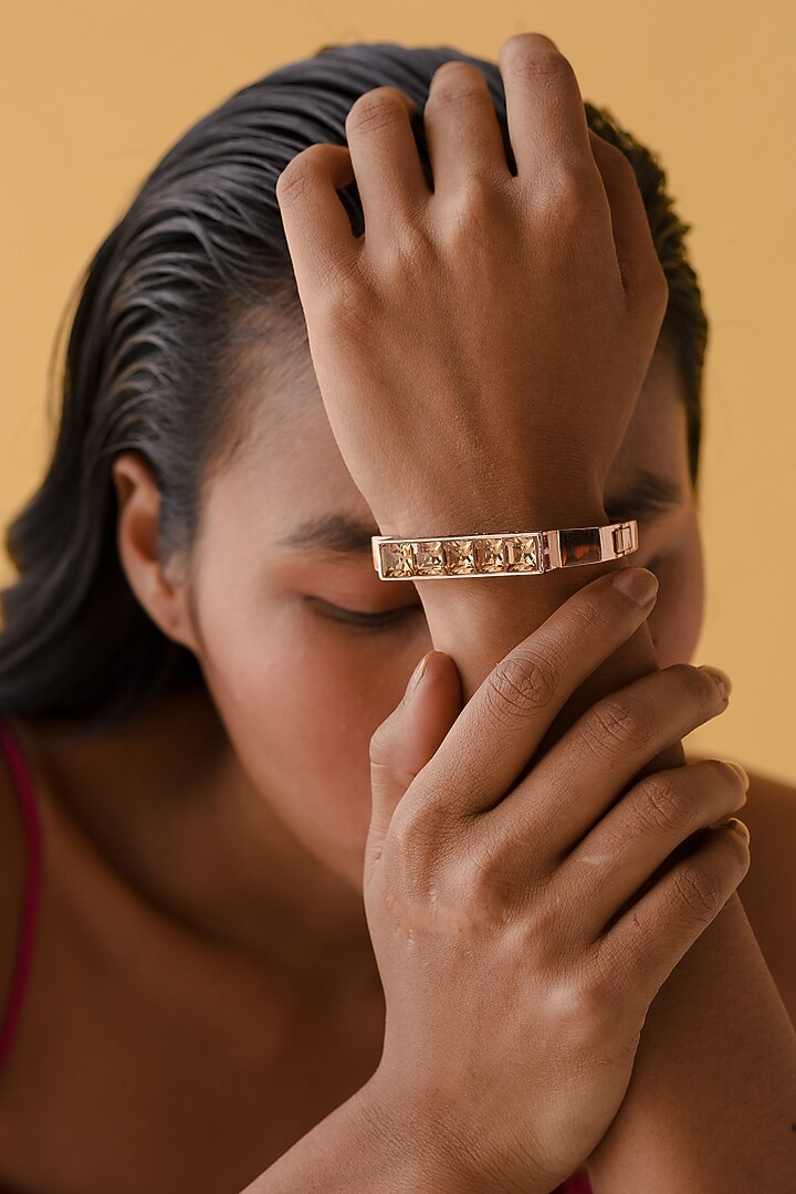 White Rhodium Finish Rose Gold Swarovski Crystal Statement Bracelet by ESME at Pernia's Pop Up Shop