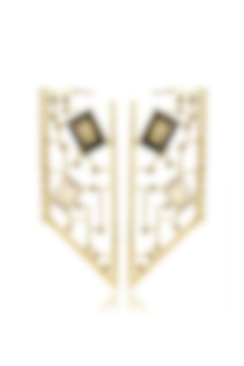 Yellow Gold Rhodium Finish Cutwork Earrings by ESME at Pernia's Pop Up Shop