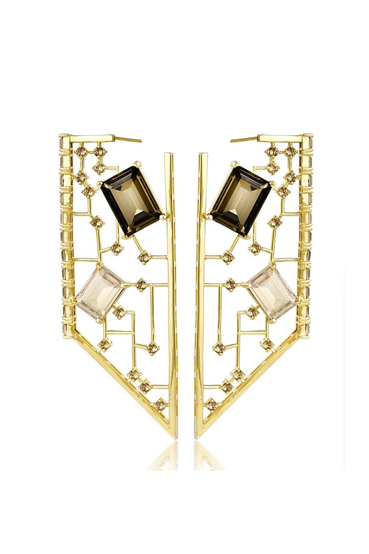 Yellow Gold Rhodium Finish Cutwork Earrings by ESME at Pernia's Pop Up Shop