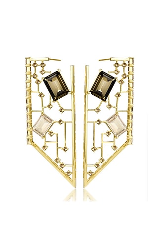 Yellow Gold Rhodium Finish Cutwork Earrings by ESME