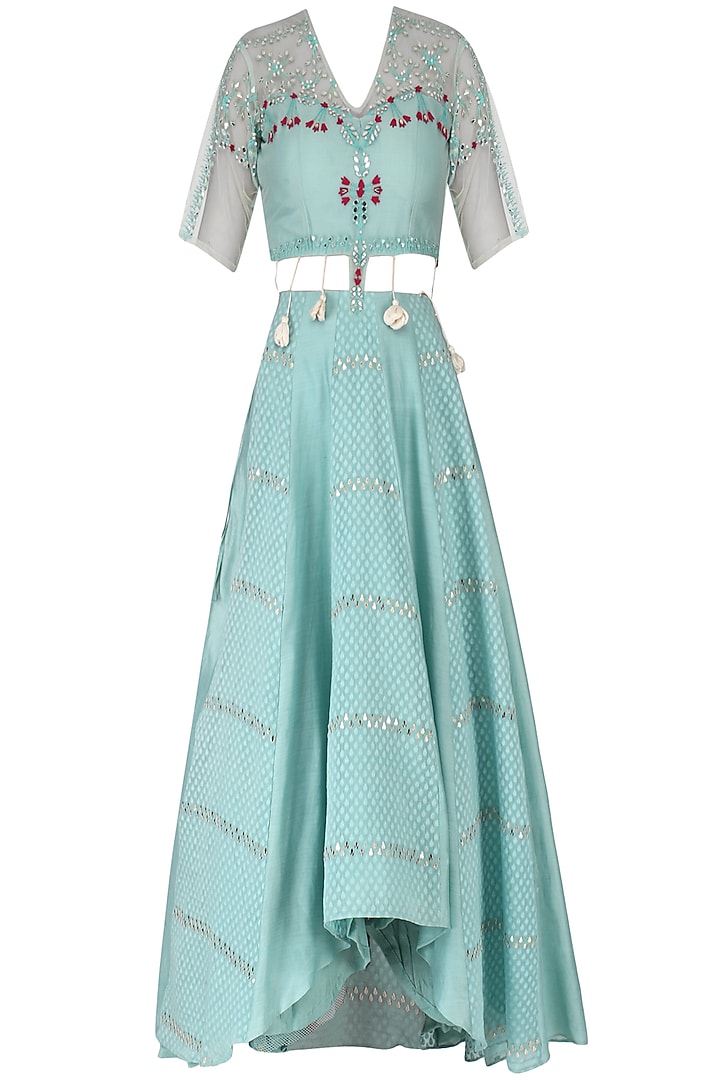 Duck egg blue embroidered anarkali available only at Pernia's Pop Up Shop.