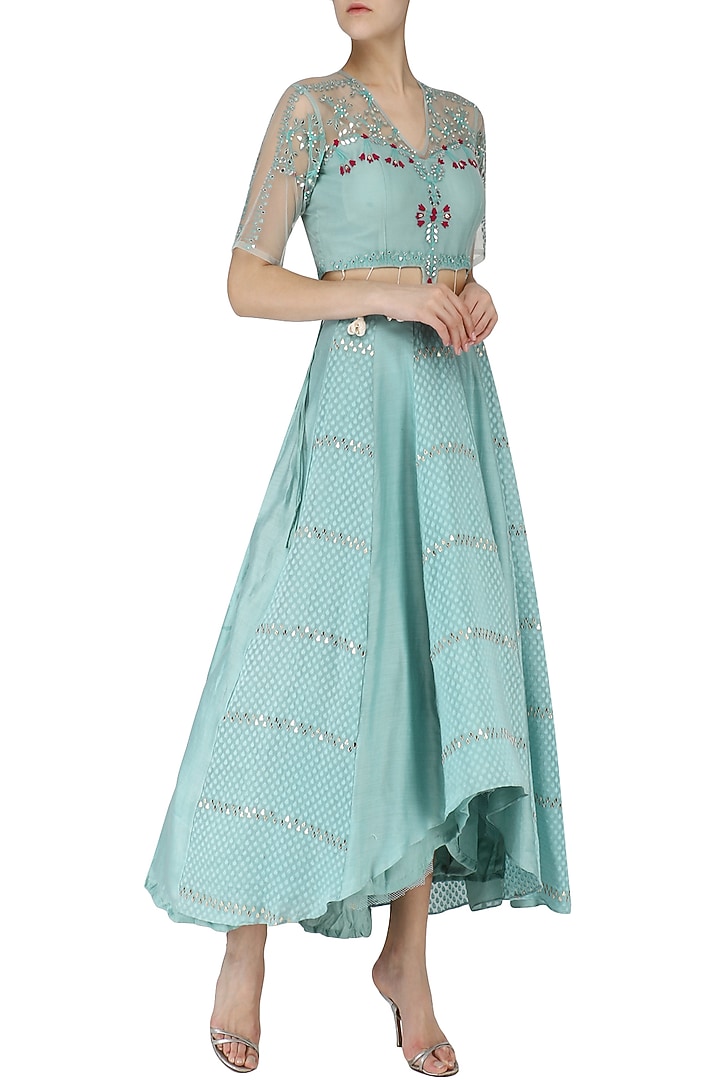 Duck egg blue embroidered anarkali available only at Pernia's Pop Up Shop.