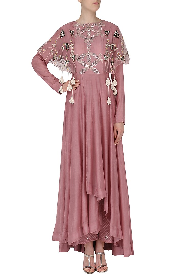Dark muave embroidered anarkali with palazzo pants available only at Pernia's Pop Up Shop.