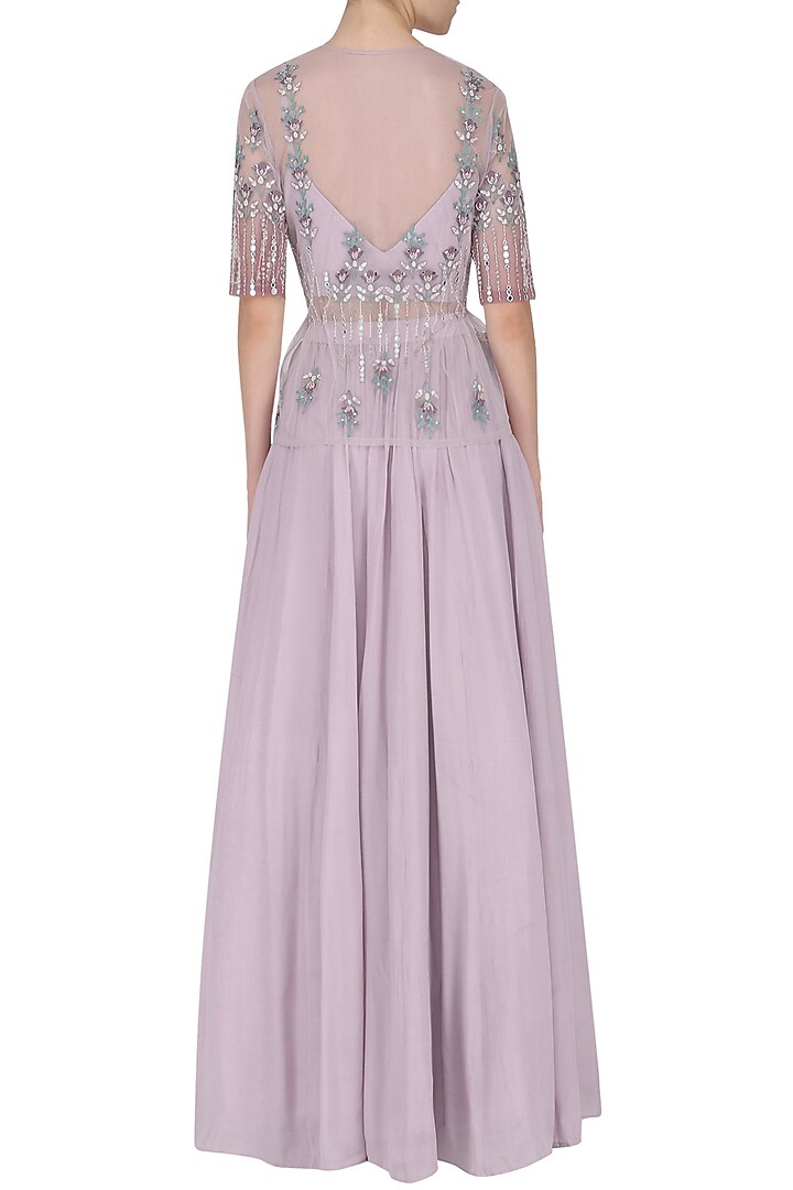 Light lavender embroidered gathered skirt set available only at Pernia's Pop Up Shop.