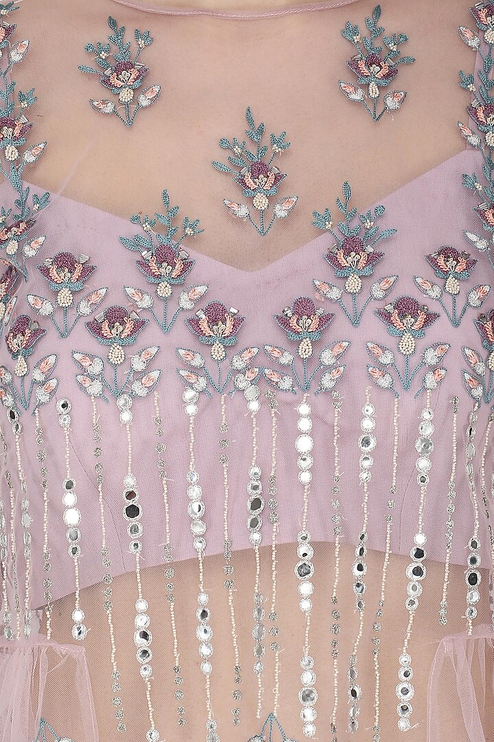 Light lavender embroidered gathered skirt set available only at Pernia's Pop Up Shop.