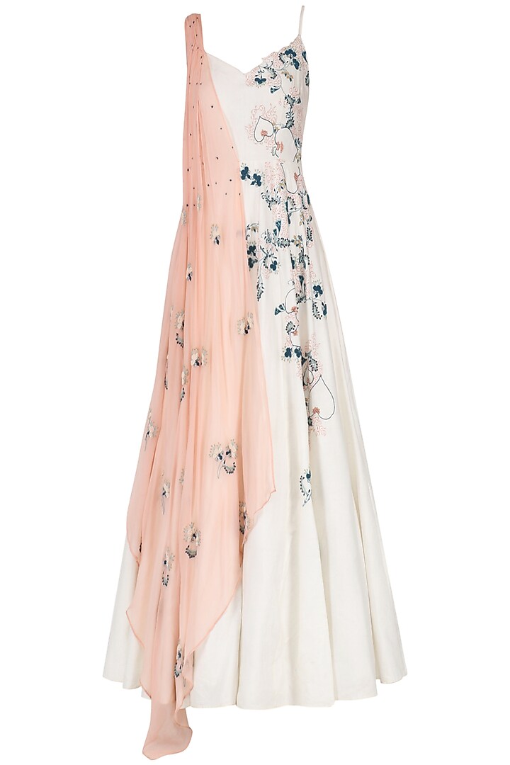 Off White Embroidered Draped Anarkali by Ek Soot