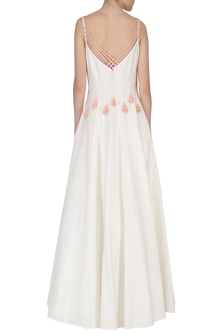 Off white embroidered draped anarkali available only at Pernia's Pop Up Shop.