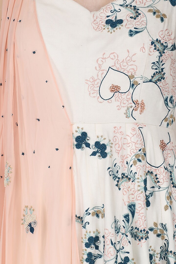 Off white embroidered draped anarkali available only at Pernia's Pop Up Shop.