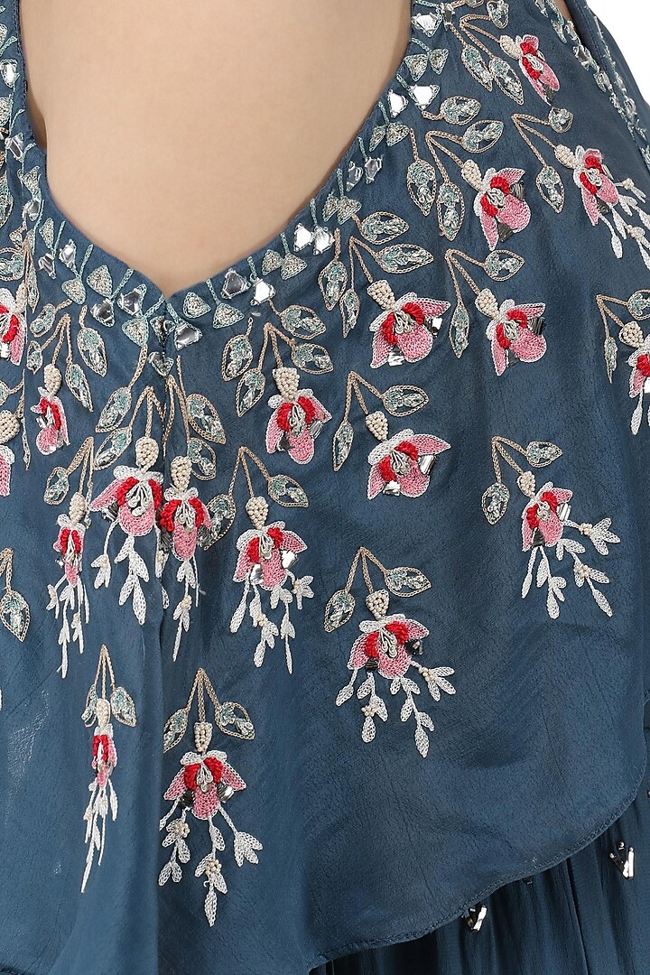 Dusky blue embroidered anarkali gown available only at Pernia's Pop Up Shop.