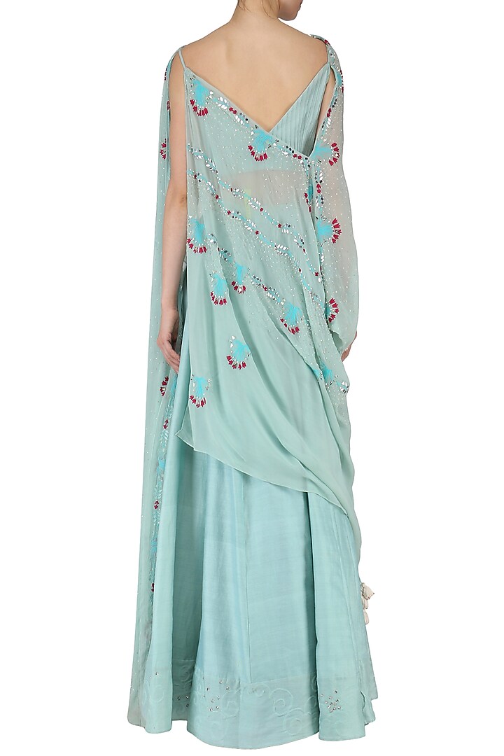 Duck egg blue embroidered skirt set available only at Pernia's Pop Up Shop.