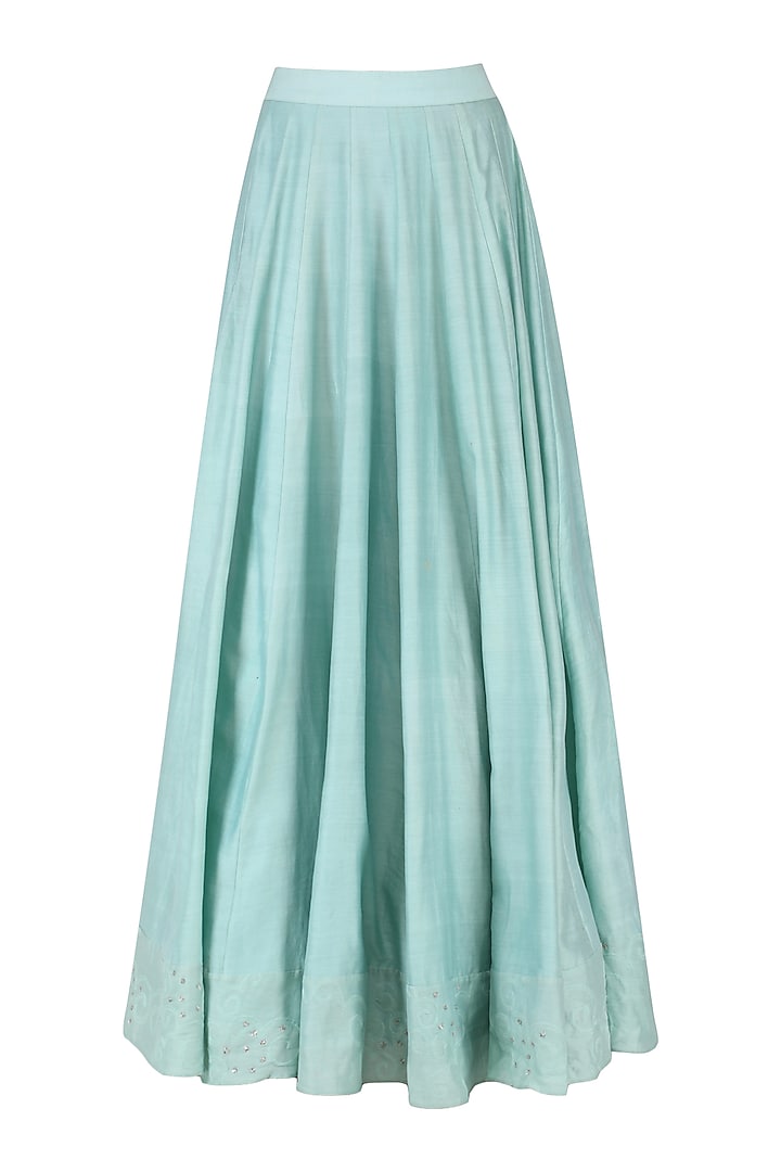 Duck egg blue embroidered skirt set available only at Pernia's Pop Up Shop.