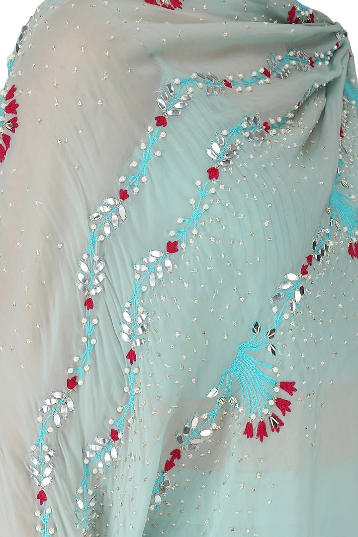 Duck egg blue embroidered skirt set available only at Pernia's Pop Up Shop.