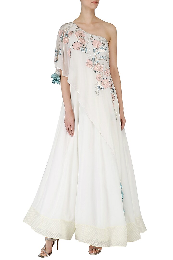 Off white embroidered anarkali gown available only at Pernia's Pop Up Shop.