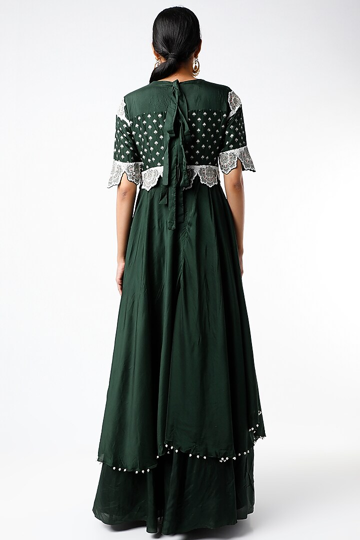 Deep Green Silk Skirt Set by Ek Soot at Pernia's Pop Up Shop