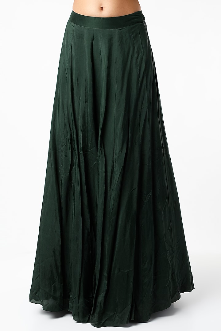 Deep Green Silk Skirt Set by Ek Soot at Pernia's Pop Up Shop
