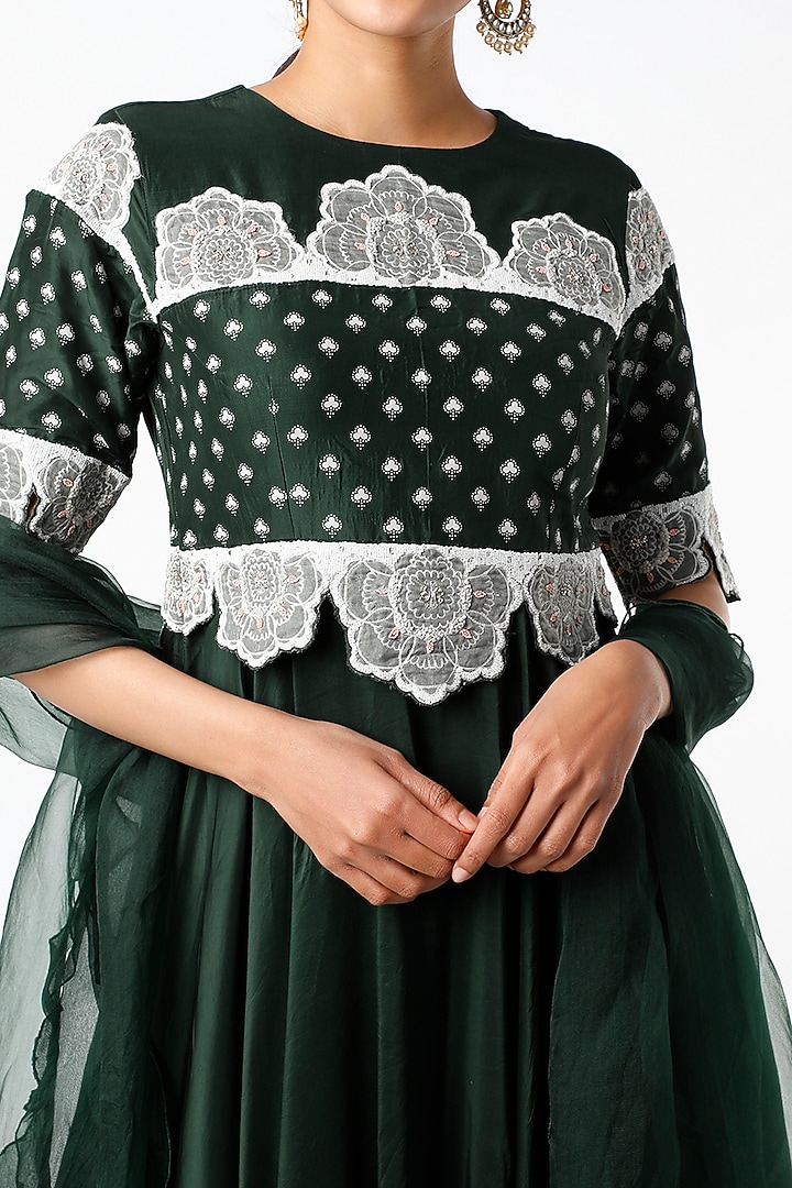 Deep Green Silk Skirt Set by Ek Soot at Pernia's Pop Up Shop