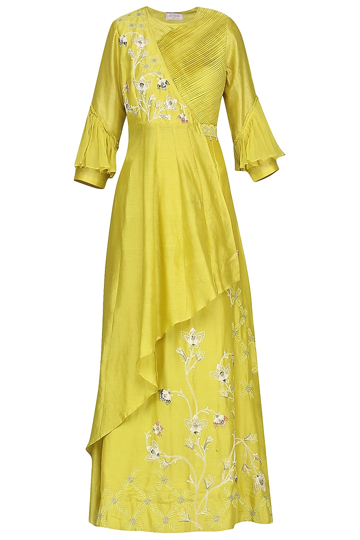 Lime Embroidered Anarkali Gown by Ek Soot