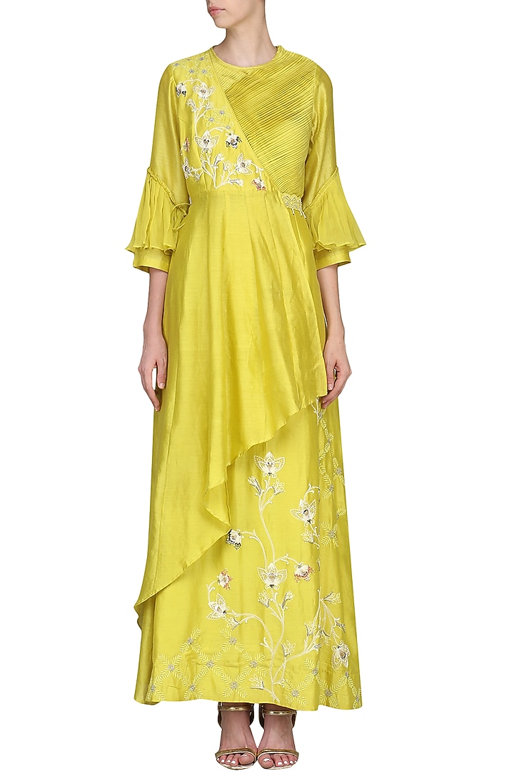 Lime embroidered anarkali gown available only at Pernia's Pop Up Shop.