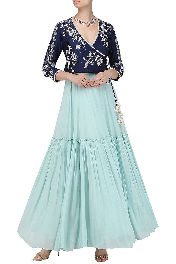 Aqua Jacket Anarkali Set
