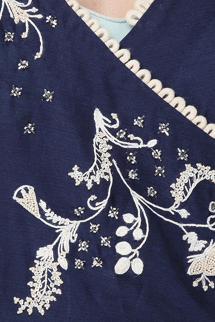 Aqua blue tiered anarkali with embroidered jacket available only at Pernia's Pop Up Shop.