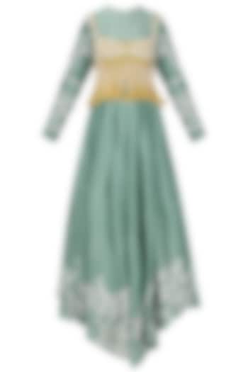 Sage Green Embroidered Anarkali with Mustard Peplum Top by Ek Soot