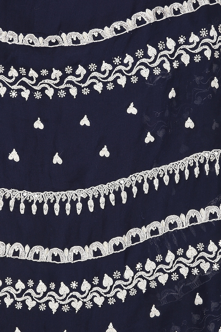 Navy blue embroidered asymmetrical kurta with palazzo pants available only at Pernia's Pop Up Shop.