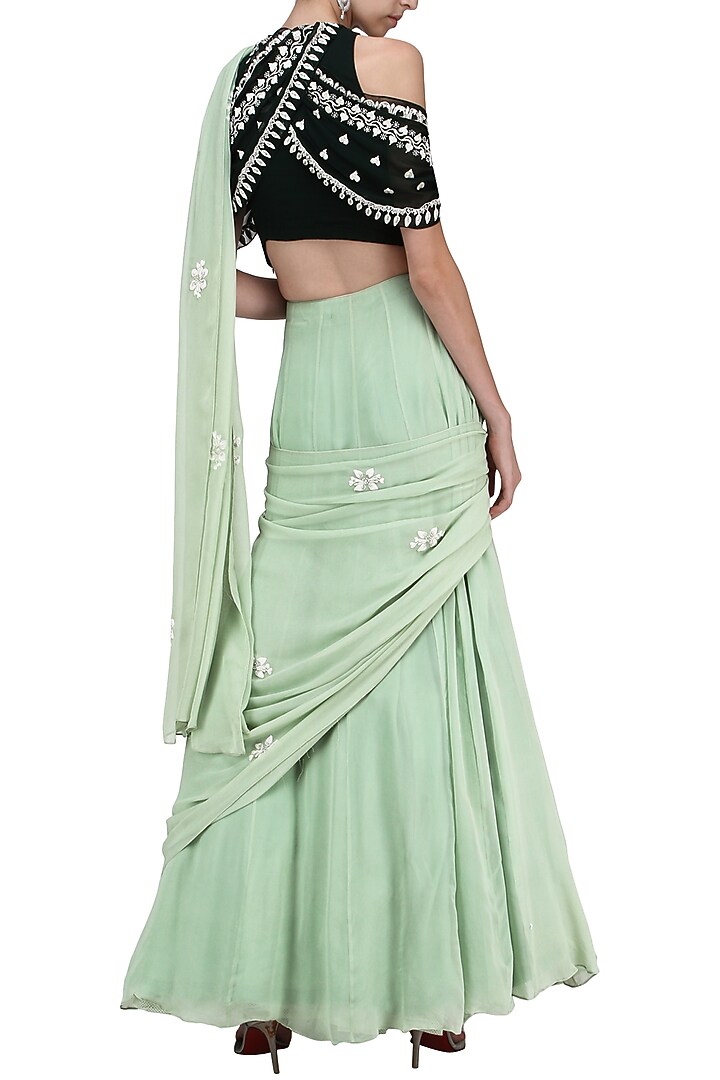 Pista green embroidered lehenga saree with blouse available only at Pernia's Pop Up Shop.