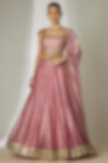 Pink Crushed Silk Tissue Hand Embroidered Wedding Lehenga Set by Essay by Sumedha Agrawal at Pernia's Pop Up Shop