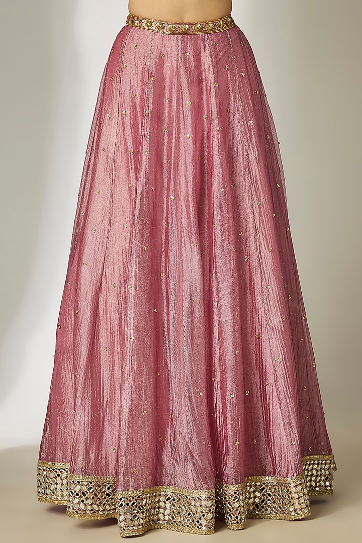 Pink Crushed Silk Tissue Hand Embroidered Wedding Lehenga Set by Essay by Sumedha Agrawal at Pernia's Pop Up Shop