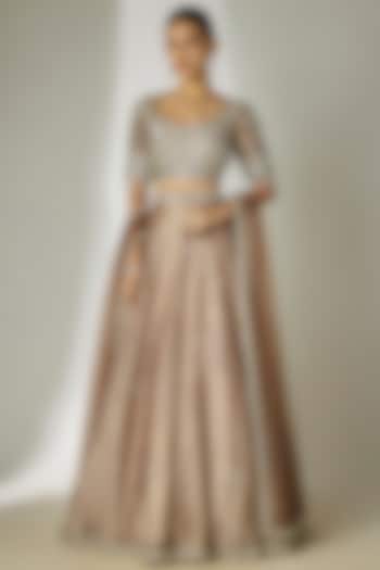 Grey Crushed Silk Tissue Sequins Embroidered Wedding Lehenga Set by Essay by Sumedha Agrawal at Pernia's Pop Up Shop
