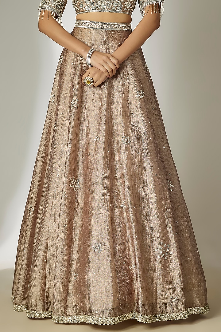 Grey Crushed Silk Tissue Sequins Embroidered Wedding Lehenga Set by Essay by Sumedha Agrawal at Pernia's Pop Up Shop