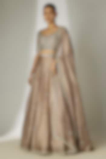 Grey Crushed Silk Tissue Hand Embroidered Wedding Lehenga Set by Essay by Sumedha Agrawal at Pernia's Pop Up Shop