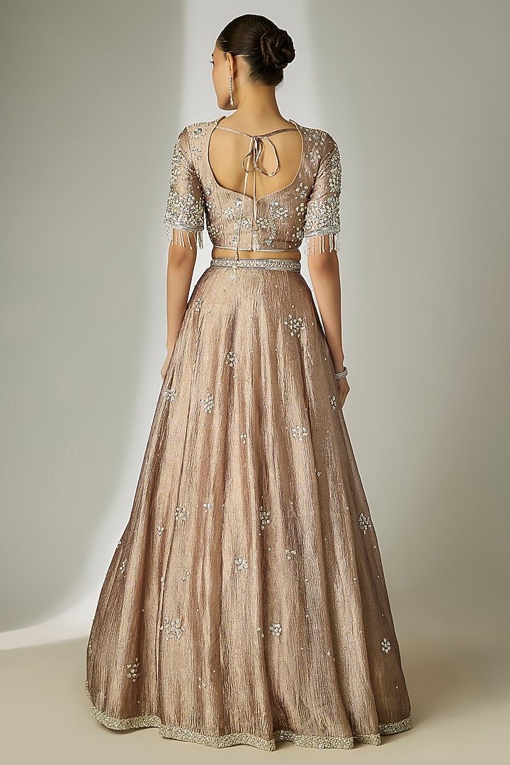 Grey Crushed Silk Tissue Hand Embroidered Wedding Lehenga Set by Essay by Sumedha Agrawal at Pernia's Pop Up Shop