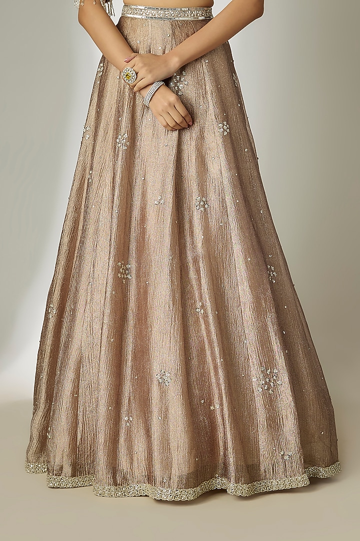 Grey Crushed Silk Tissue Hand Embroidered Wedding Lehenga Set by Essay by Sumedha Agrawal at Pernia's Pop Up Shop