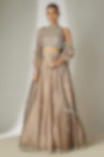 Grey Crushed Silk Tissue Hand-Embroidered Wedding Lehenga Set by Essay by Sumedha Agrawal at Pernia's Pop Up Shop