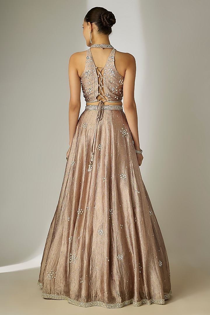 Grey Crushed Silk Tissue Hand-Embroidered Wedding Lehenga Set by Essay by Sumedha Agrawal at Pernia's Pop Up Shop