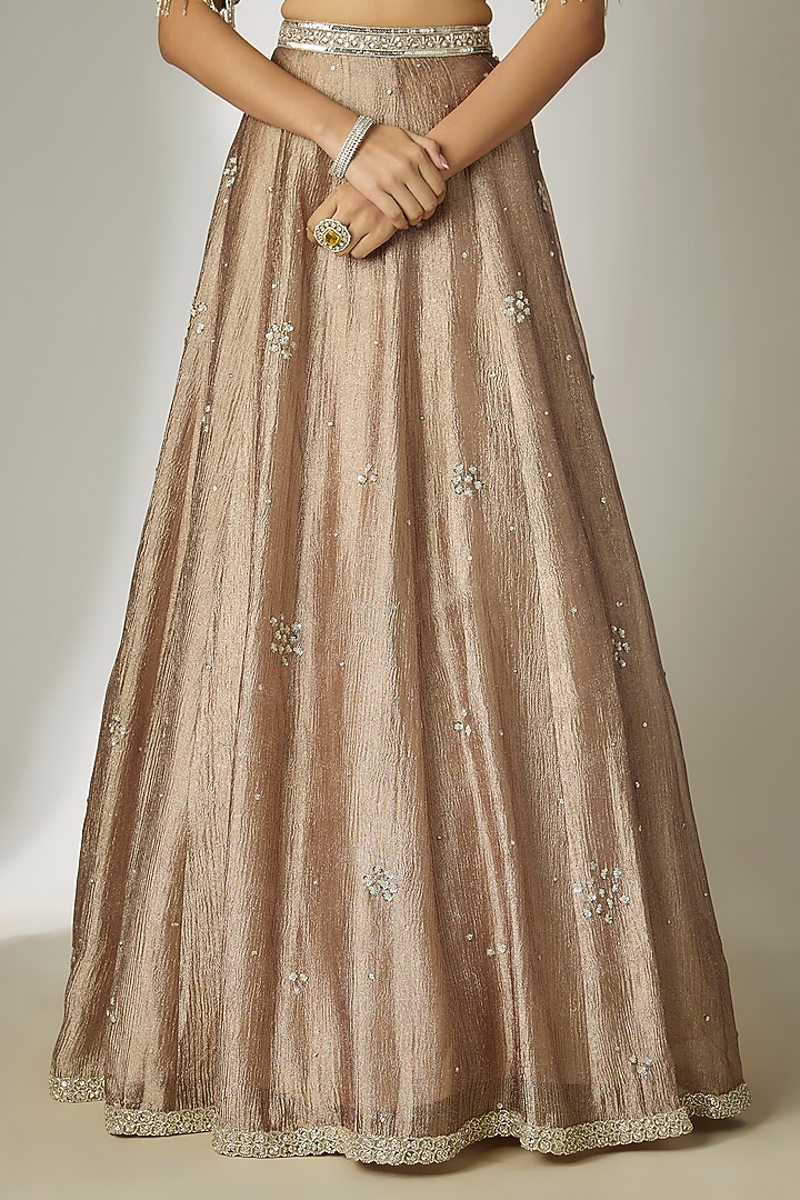 Grey Crushed Silk Tissue Hand-Embroidered Wedding Lehenga Set by Essay by Sumedha Agrawal at Pernia's Pop Up Shop