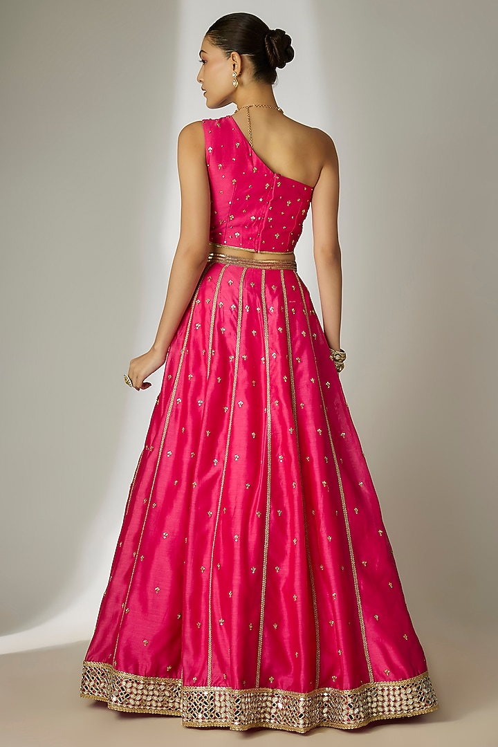 Pink Silk Chanderi Sequins Embroidered Wedding Lehenga Set by Essay by Sumedha Agrawal at Pernia's Pop Up Shop