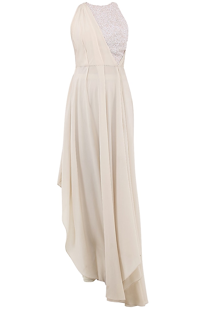 Beige and White Embroidered Gown by Esse
