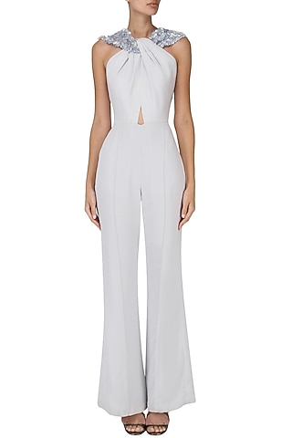Ice Blue Embroidered Jumpsuit by Esse