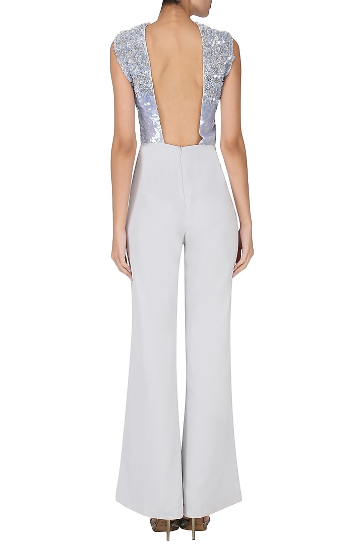 Ice blue embroidered jumpsuit available only at Pernia's Pop Up Shop.