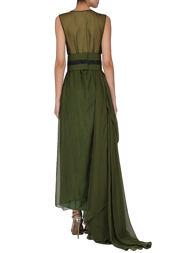 Deep green pre-stitched saree available only at Pernia's Pop Up Shop.
