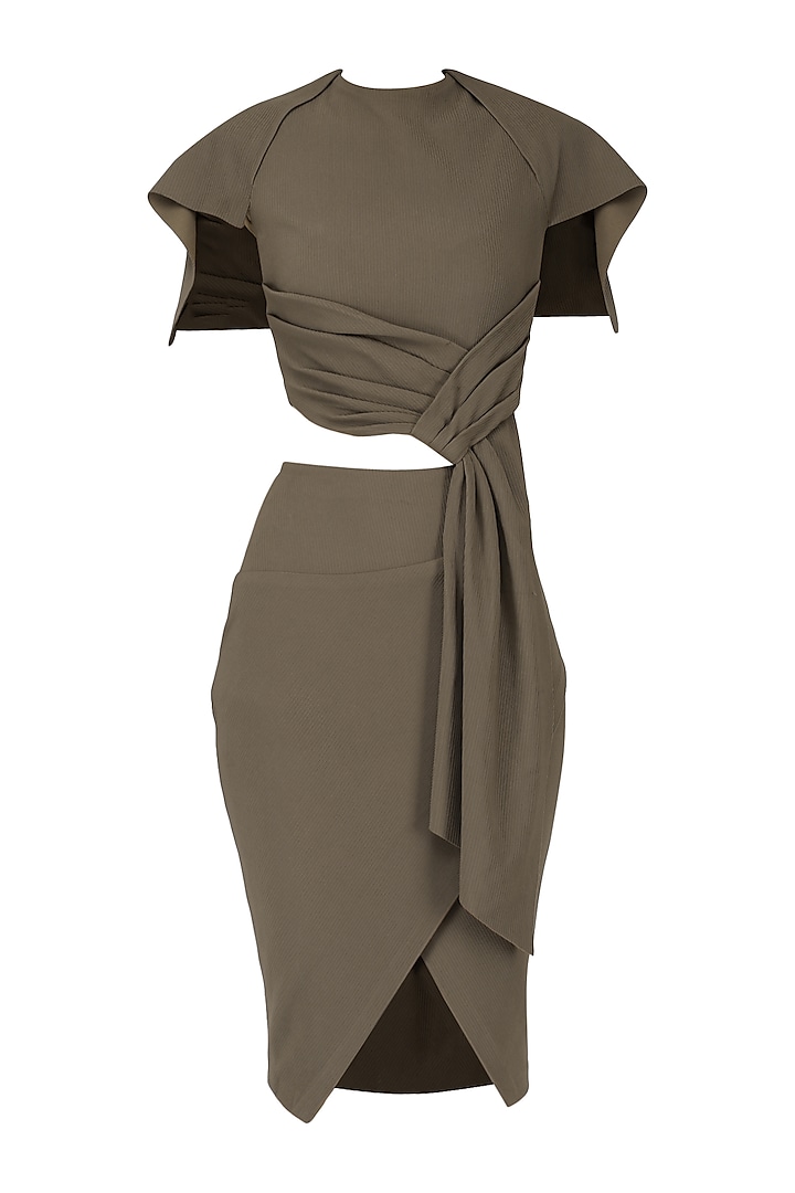 Grey Brown Draped Top with Skirt by Esse