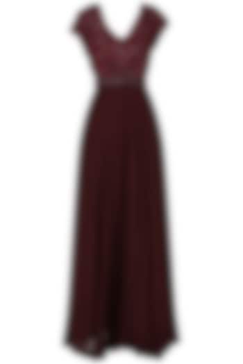 Deep Maroon Embroidered Anarkali Gown by Esse